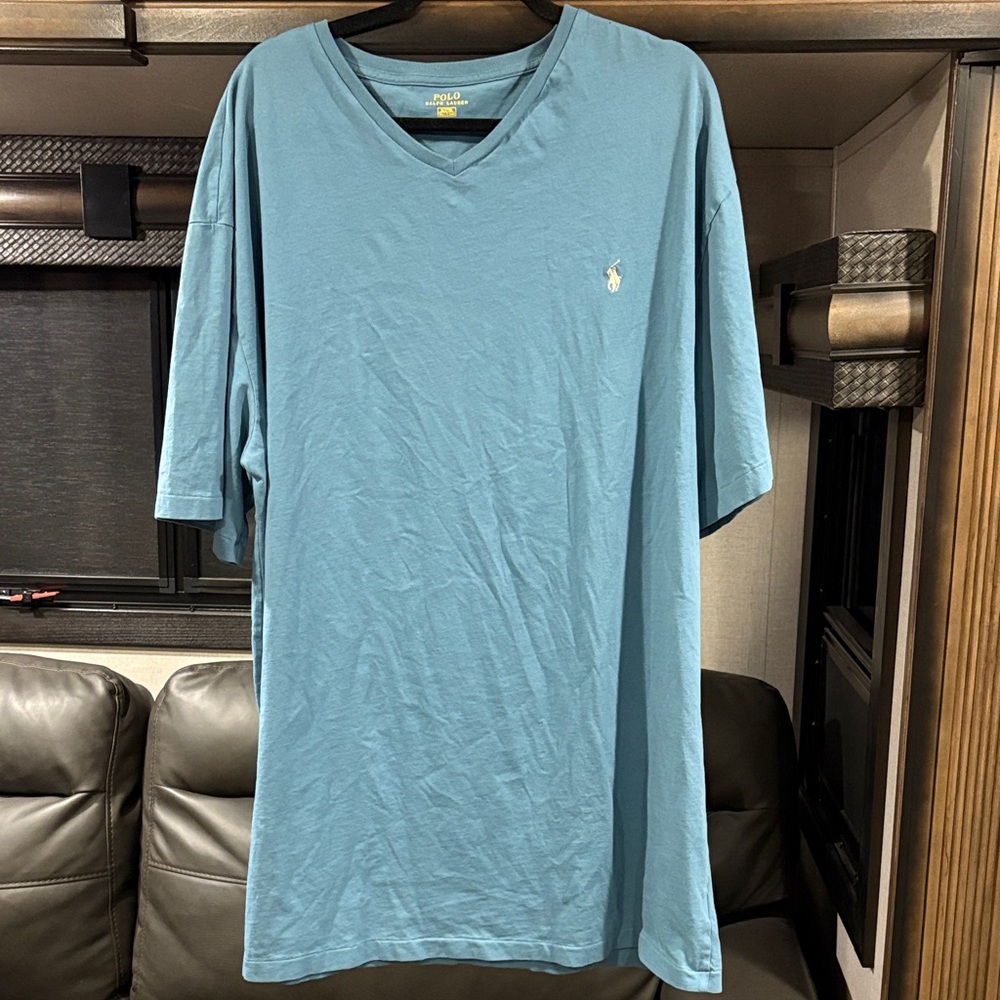 Polo by Ralph Lauren Men's Teal V-Neck Tee XL Tall